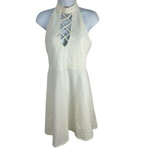 Express Halter Neck White Dress With Crisscross Front Design Size M